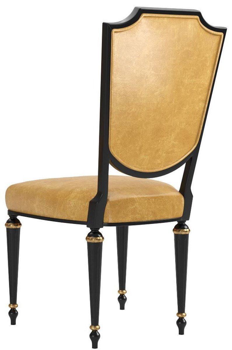 Casa Padrino Esszimmerstuhl x Gold mit 50 Küchen Gold H. - cm Schwarz Esszimmer Luxus 6er Barock x Leder hochwertigem Edle Stühle - Möbel Stuhl 50 / Set Barock Stühle Esszimmer / - 105 Set Antik