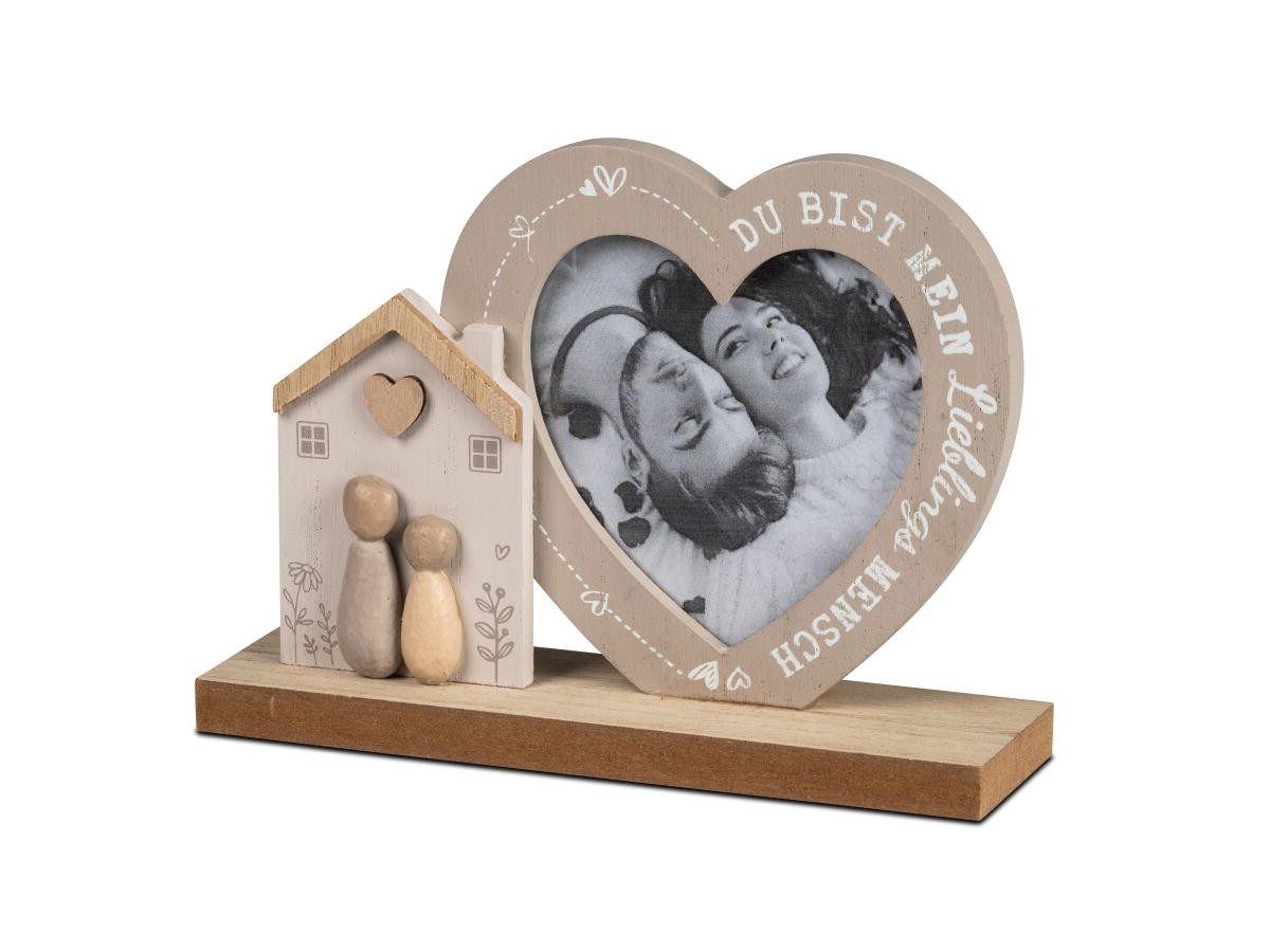 formano Fotohalter Herz + Haus Holz handbemalt mit Spruch und Kunststein-Figuren, für 1 Bilder (1 St)