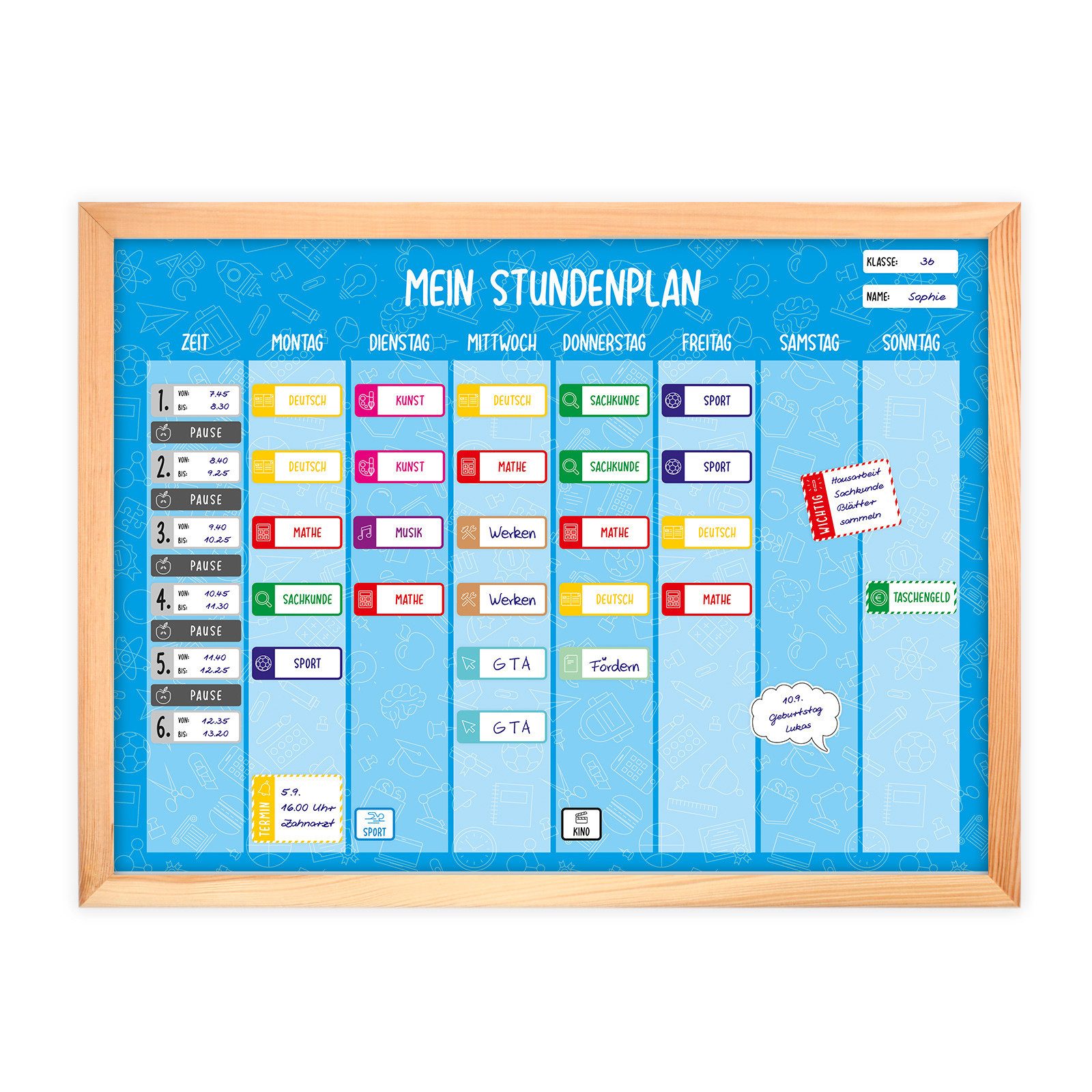 nikima Schreibtischkalender magnetischer Stundenplan blau mit 90 Magneten