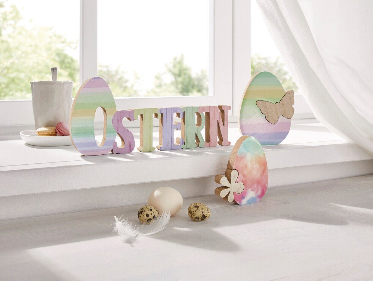 Home-trends24.de Osterfigur Schriftzug Osterdeko Ostern Pastell Deko Objekt Bunt