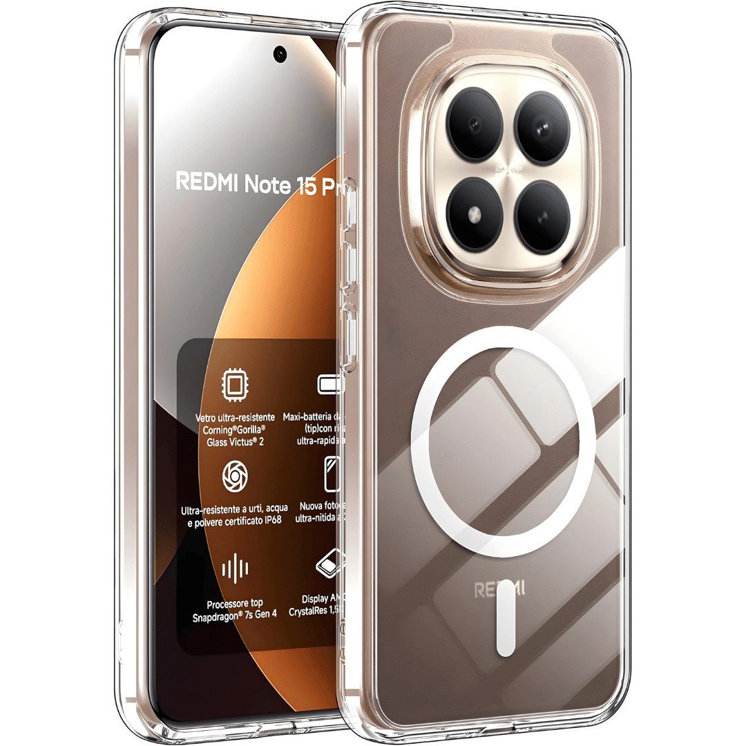 SmartUP Smartphone-Hülle für Xiaomi Redmi Note 15 Pro Plus 5G MagSafe Silikon Case Transparent 6,67 Zoll, MagSafe-Technologie