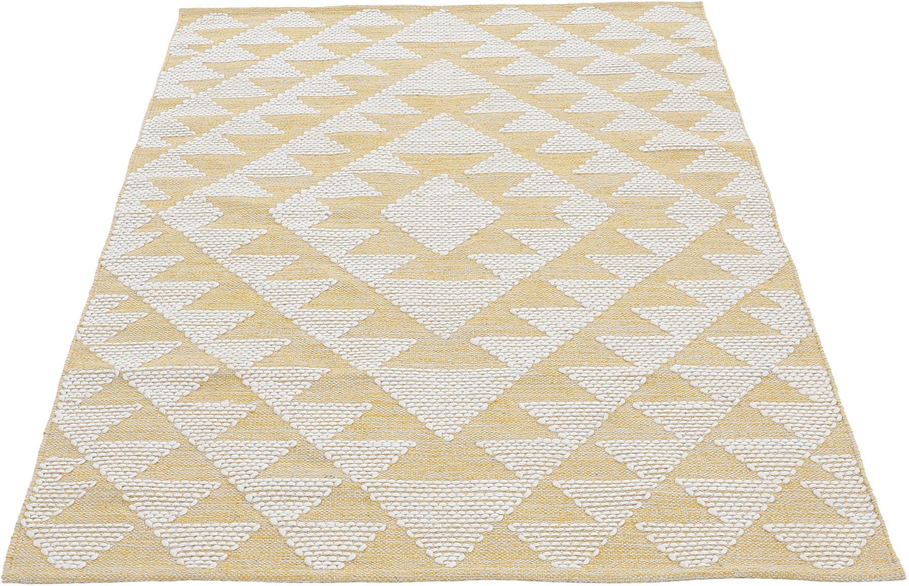 Teppich Kelim Hoch-Tief geometrisch, handgewebt, Baumwolle 5 reine Höhe: mm, rechteckig, Effekt, gelb Durry, carpetfine, Handweb