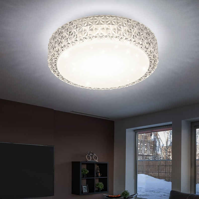 etc-shop LED Deckenleuchte, LED Design Decken Strahler Kristall Leuchte Wohn Zimmer Sternen Effekt Küchen Lampe rund klar