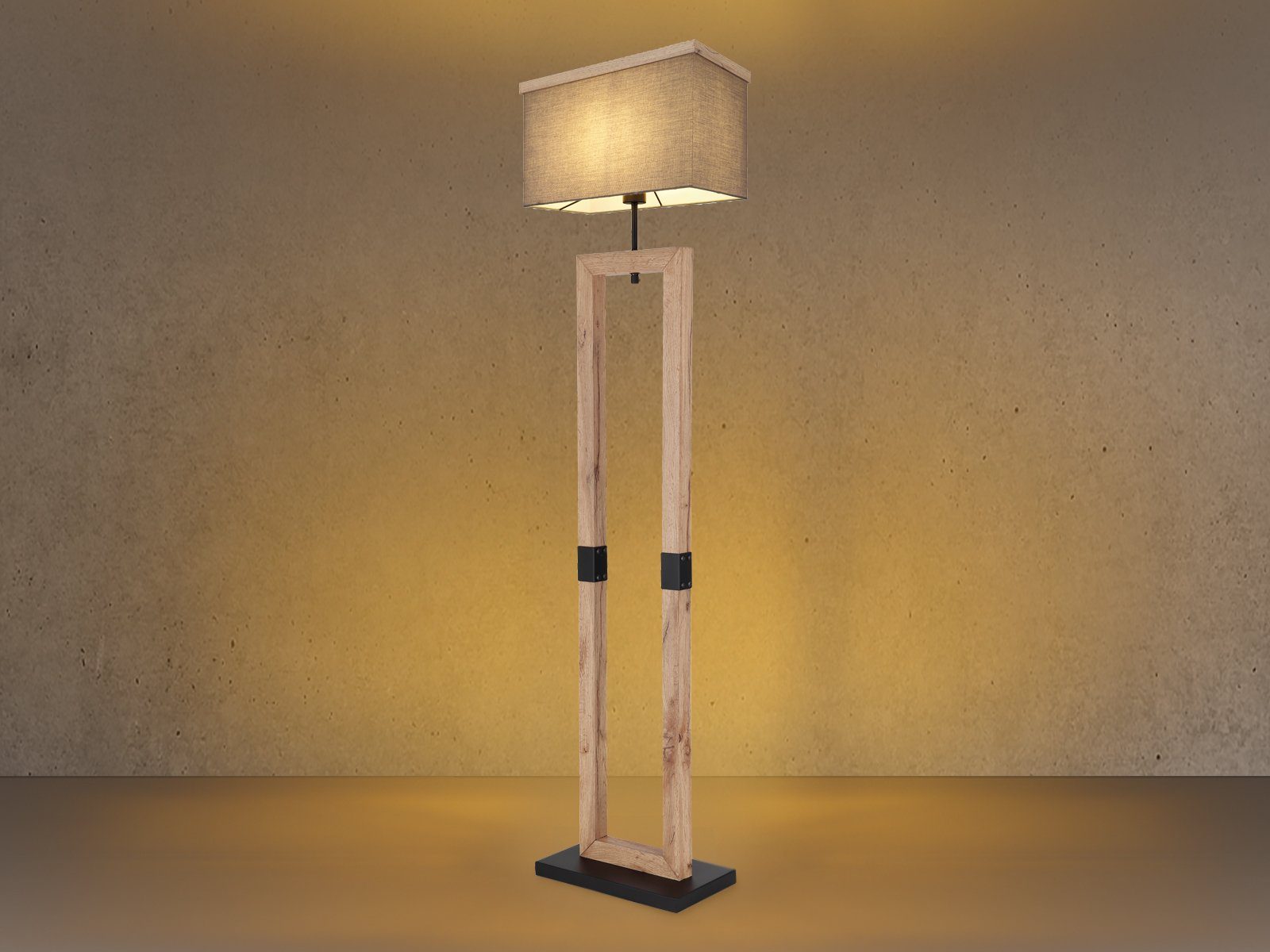 meineWunschleuchte LED Stehlampe, 155cm Grau, warmweiß, Höhe Stoff Holz dimmbar Lampenschirm-e skandinavisch Ecke