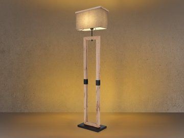 meineWunschleuchte LED Stehlampe, warmweiß, dimmbar skandinavisch Holz Lampenschirm-e Stoff Ecke Grau, Höhe 155cm