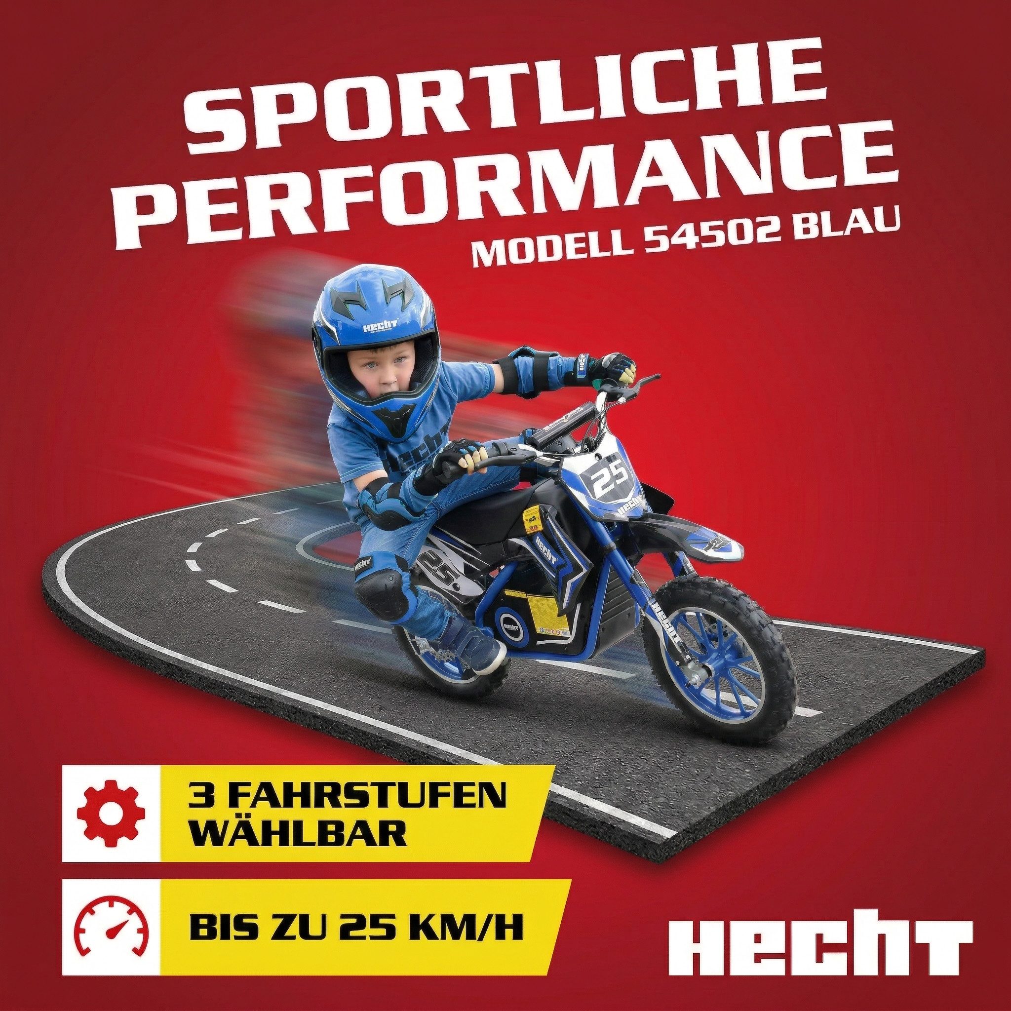 Hecht Elektro-Kindermotorrad Pocketbike 500W bis 25 km/h 36V 8Ah Akku, Belastbarkeit 75 kg, Scheibenbremsen