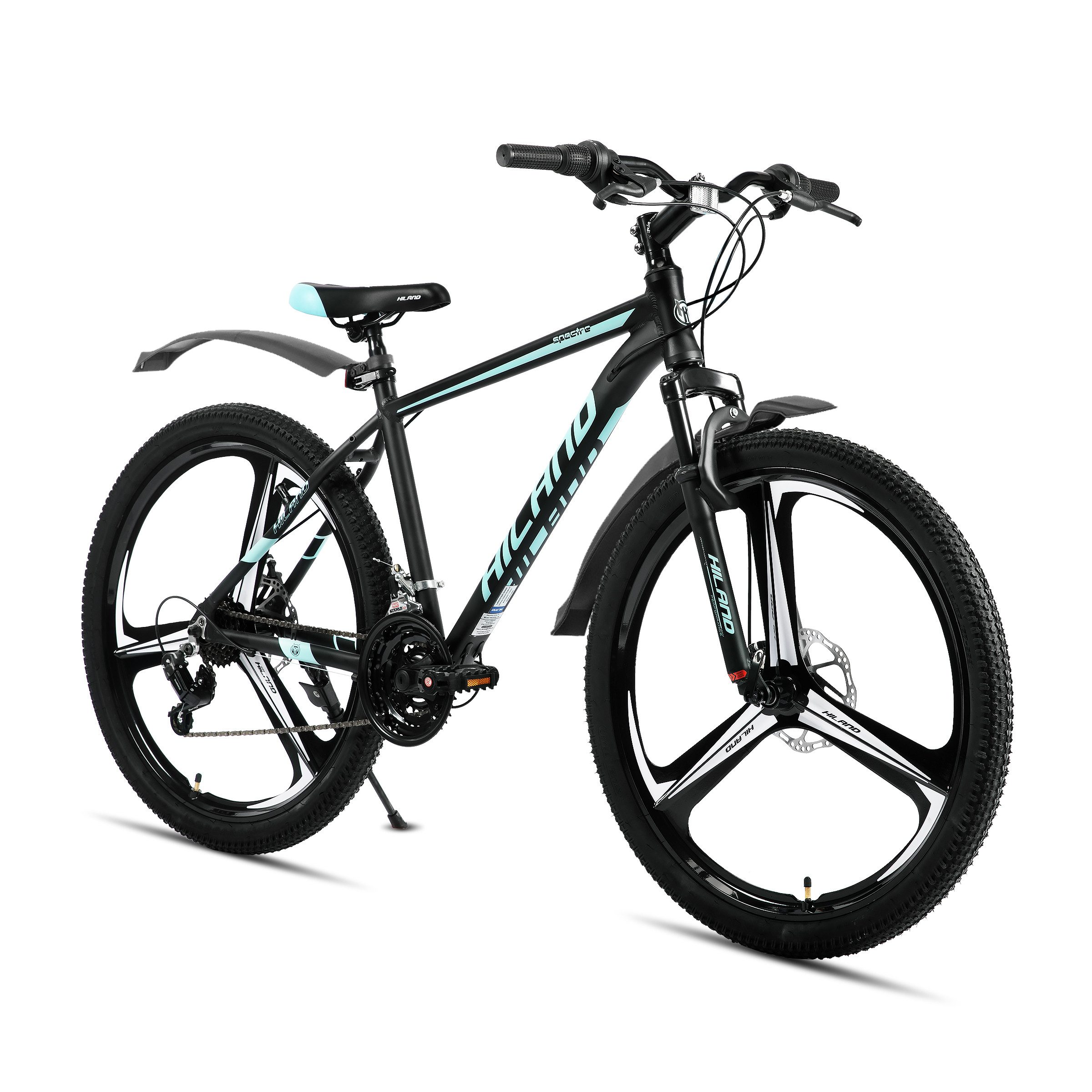 HILAND Mountainbike 26 Zoll Mountainbike für Erwachsene für Männer, Frauen, Studenten, 3-Speichen-Räder, 18-Gang, mit Schutzblechen, Doppelscheibenbremsen