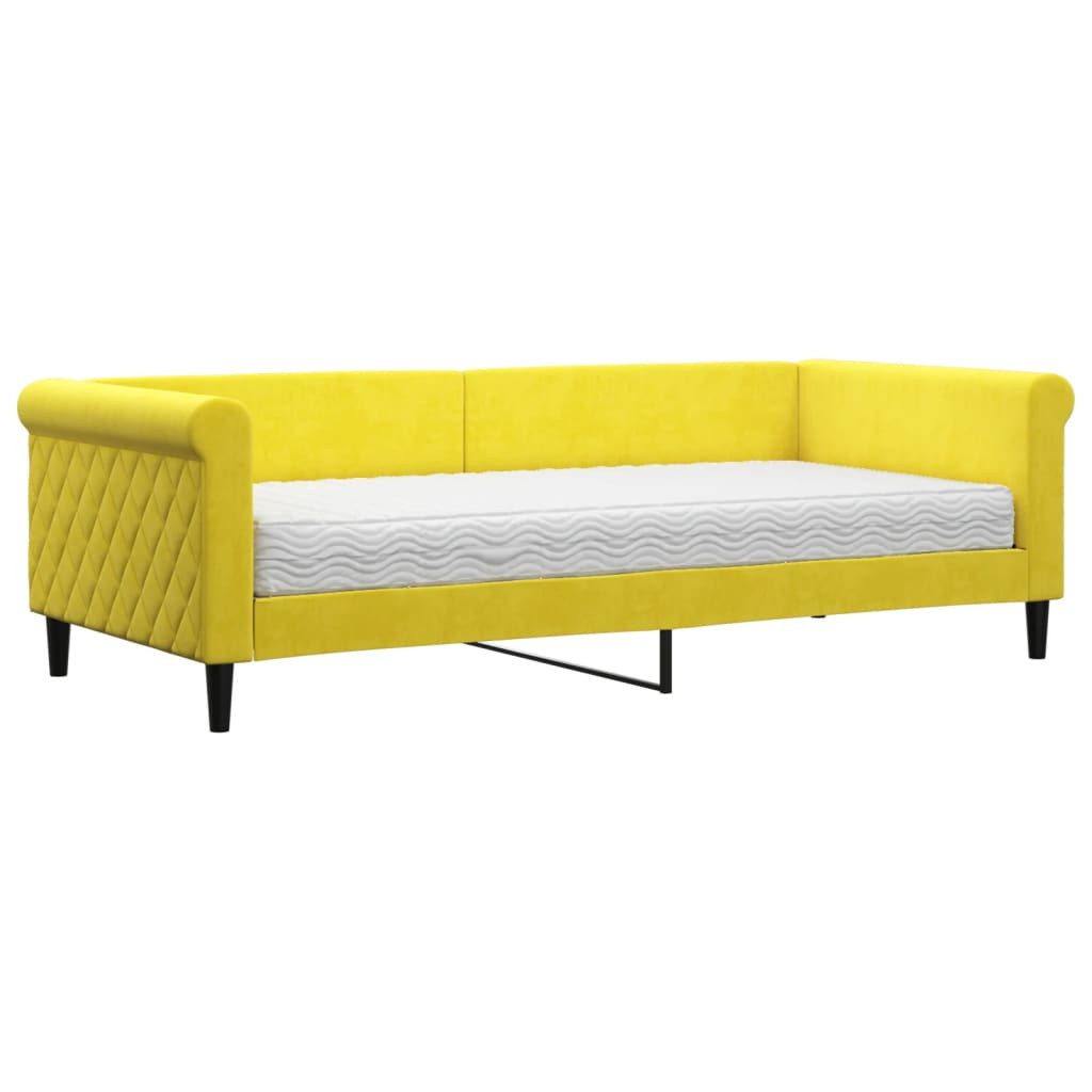 vidaXL Gästebett 90 x 200 cm Gästebett Tagesbett mit Matratze Gelb 90x200 cm Samt Bett