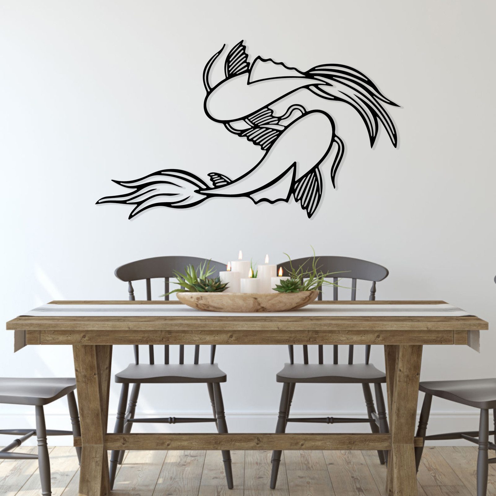 Jumpeak Wanddekoobjekt Koi-Karpfen Wanddekoobjekt Metall,Zwei Fische,Linie Stil Dekoration, Wanddekoration Badezimmer,Koi Karpfen Deko,Geschenke für Männer