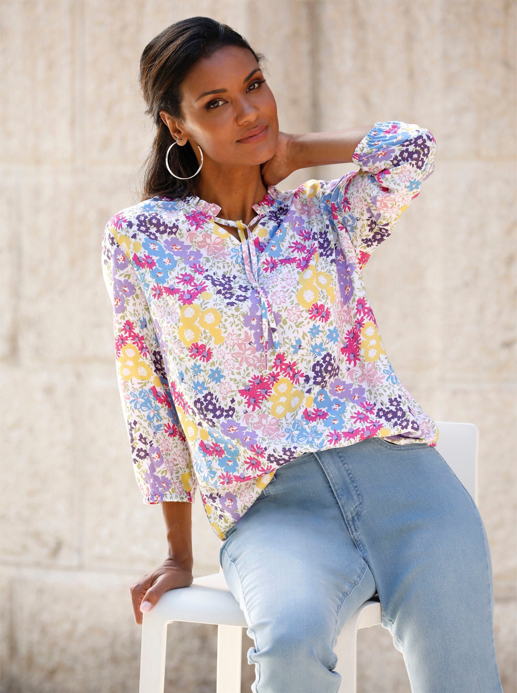 Sieh an! Klassische Bluse Druckbluse 3/4-Arm