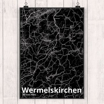 Mr. & Mrs. Panda Poster DIN A4 Wermelskirchen - Geschenk, Ort, Kinderposter, Stadt Dorf Karte, Stadt Black (1 St), Handgemalte Motive