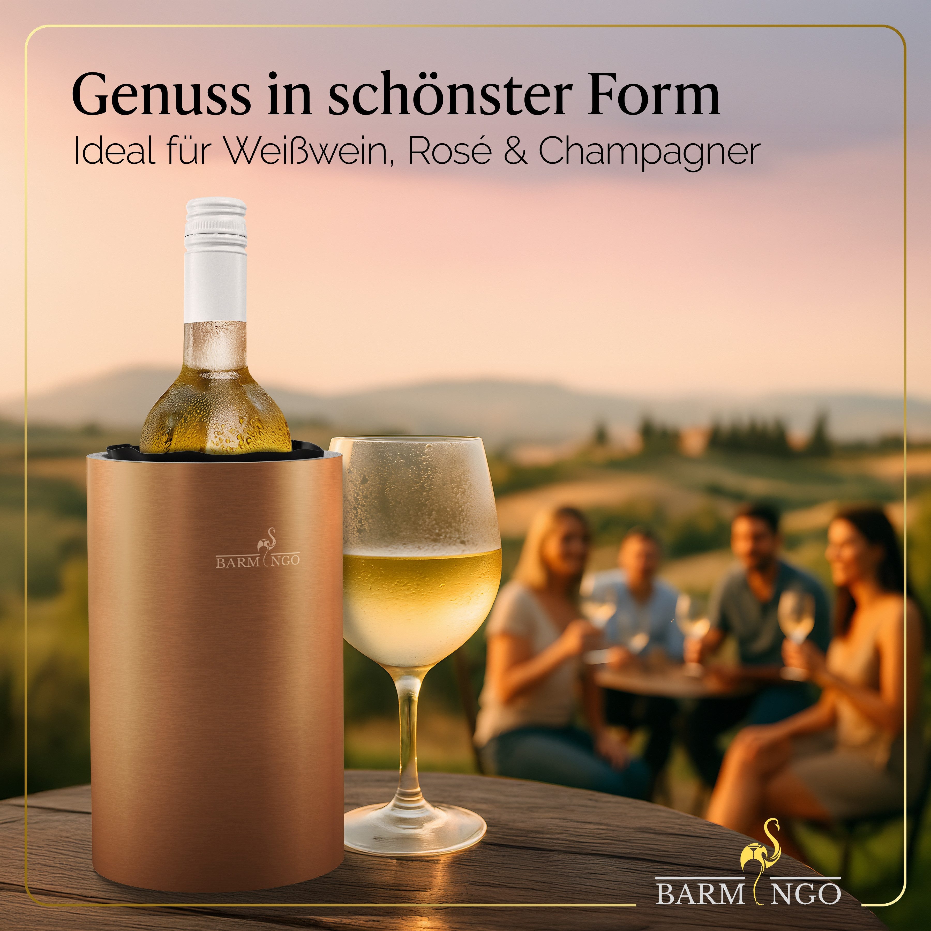 BARMINGO Wein- und Sektkühler Edelstahl mit 2 Kühlmanschetten, Weinflaschenkühler & Getränkekühler, doppelwandiger Flaschenkühler für Wein, Sekt & Champagner – Bild 4 von 5