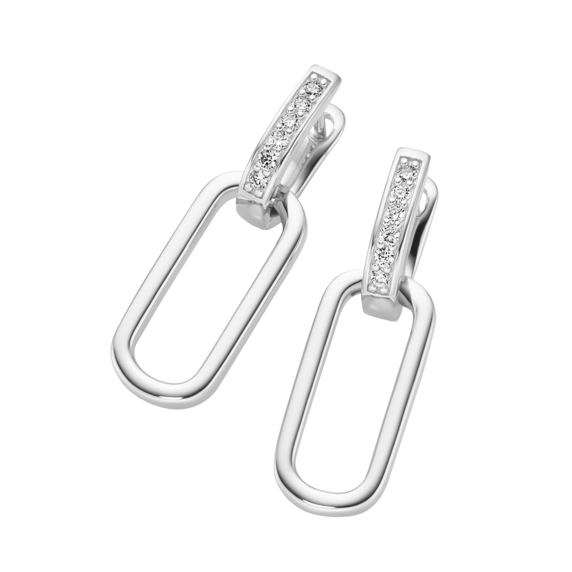 Paar Creolen mit weißen Zirkonia und ovalem Behang, Silber 925