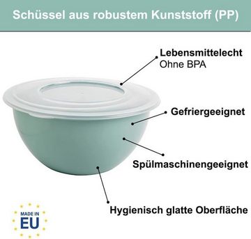 2friends Rührschüssel 3er Set Schüssel mit Deckel Vielseitige Salatschüssel, Kunststoff, Rührschüssel Trendfarbe: Grün, Ø 28 cm, EU-Fertigung