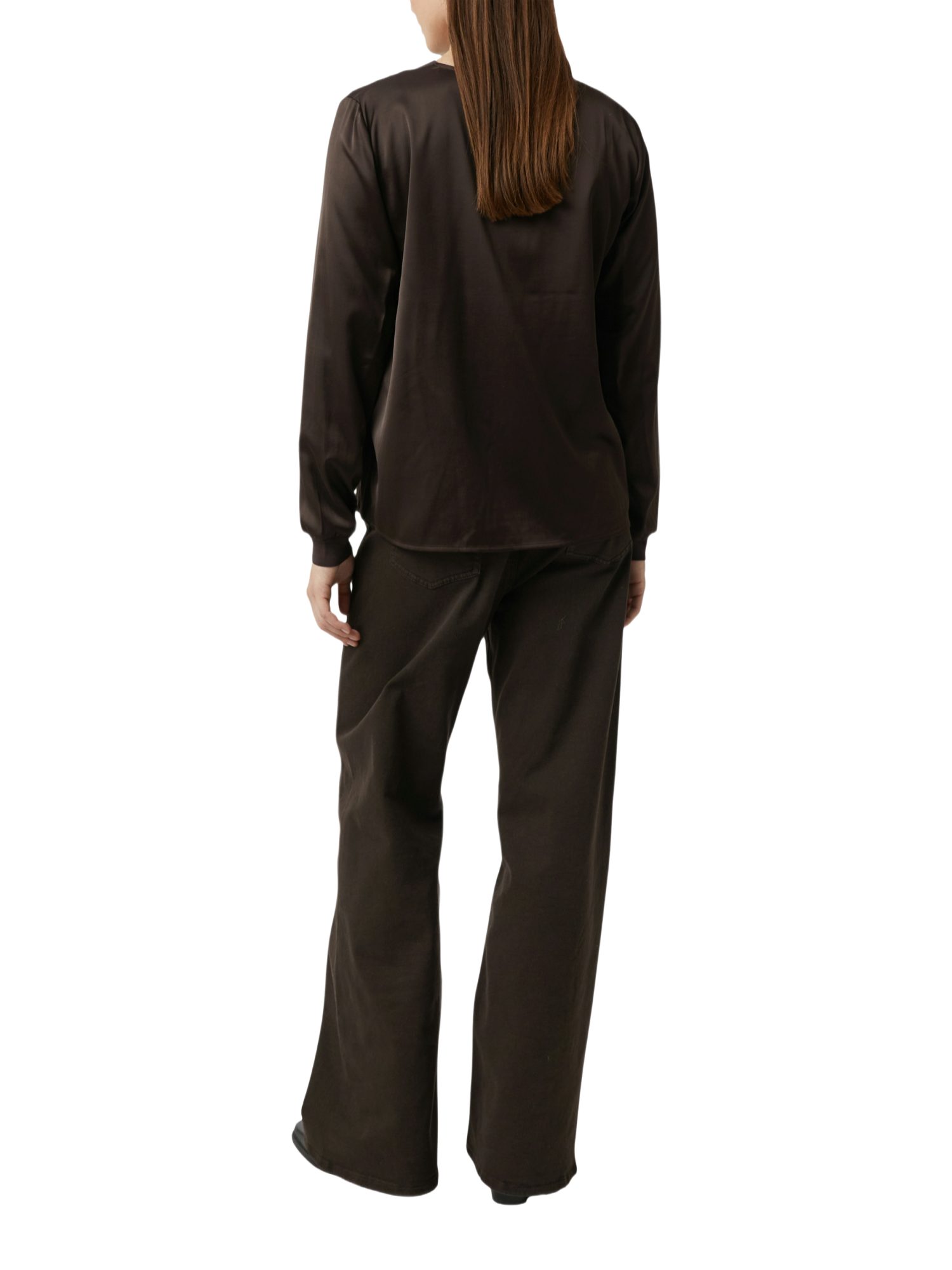 comma Langarmbluse braun,Casual,Polyester,Unifarben,V-Ausschnitt,Lang,Regular Fit