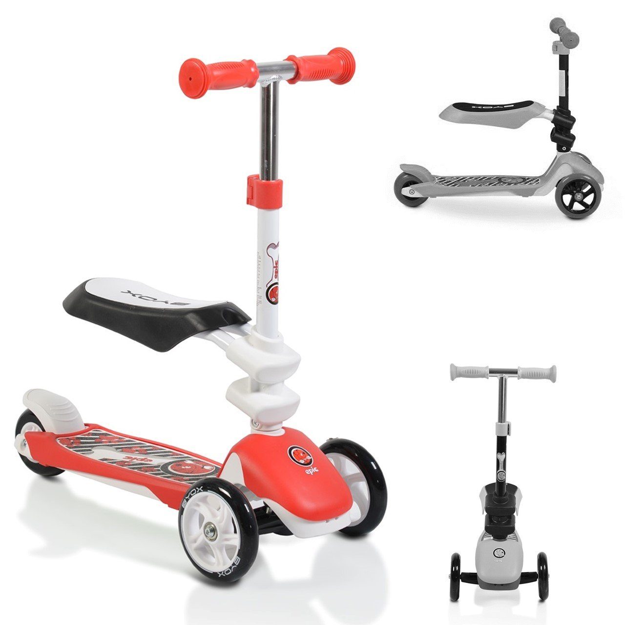 Kinderroller 2-in-1 Roller Scooter 3-Räder Cityroller mit LED Alu Kick Scooter 