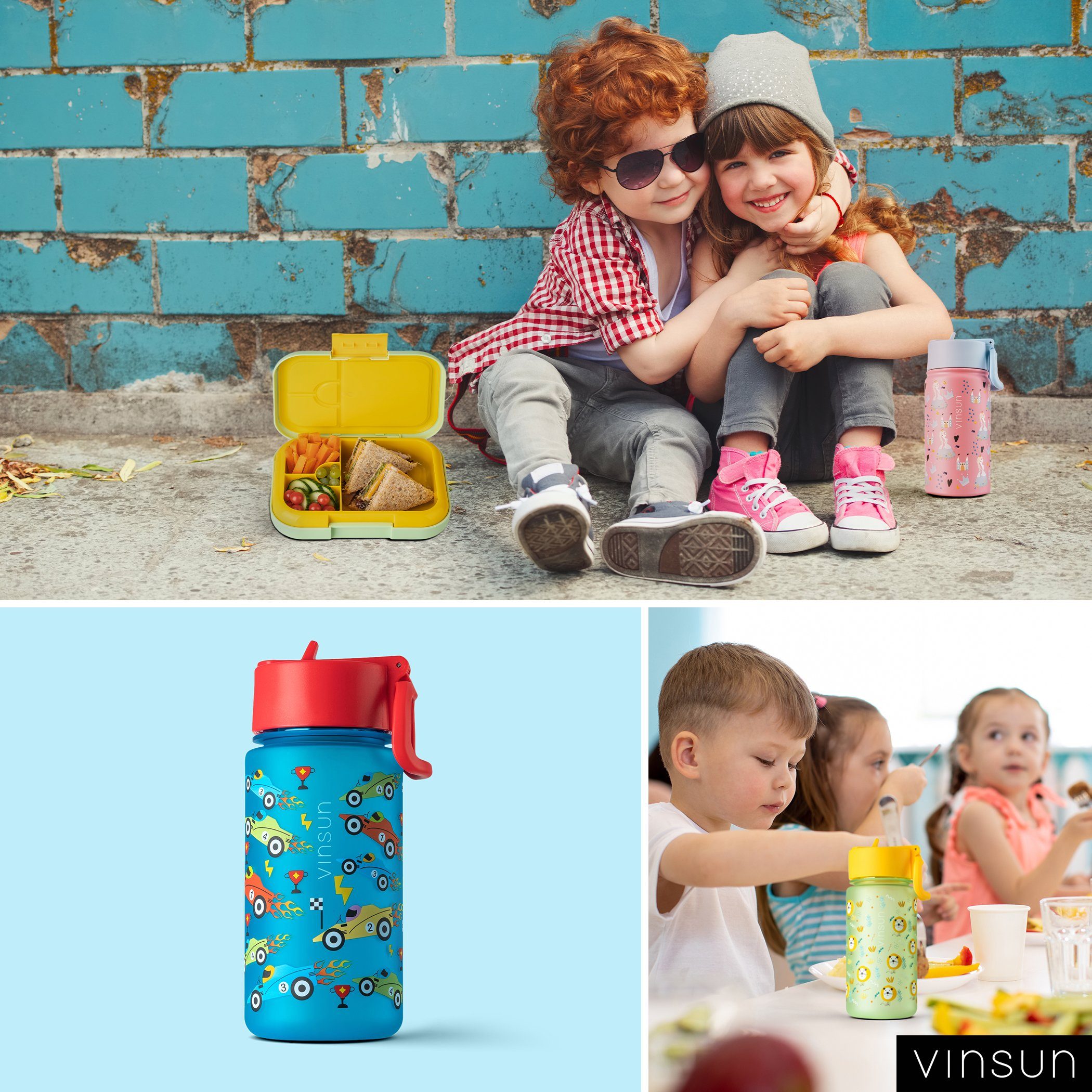 Strohhalm Kindergarten, Auslaufsicher Trinkflasche Vinsun Trinkflasche - 500ml BPA bruchsicher, frei, und Geschmacksneutral Kinder Blau Geruchs- - auslaufsicher, mit