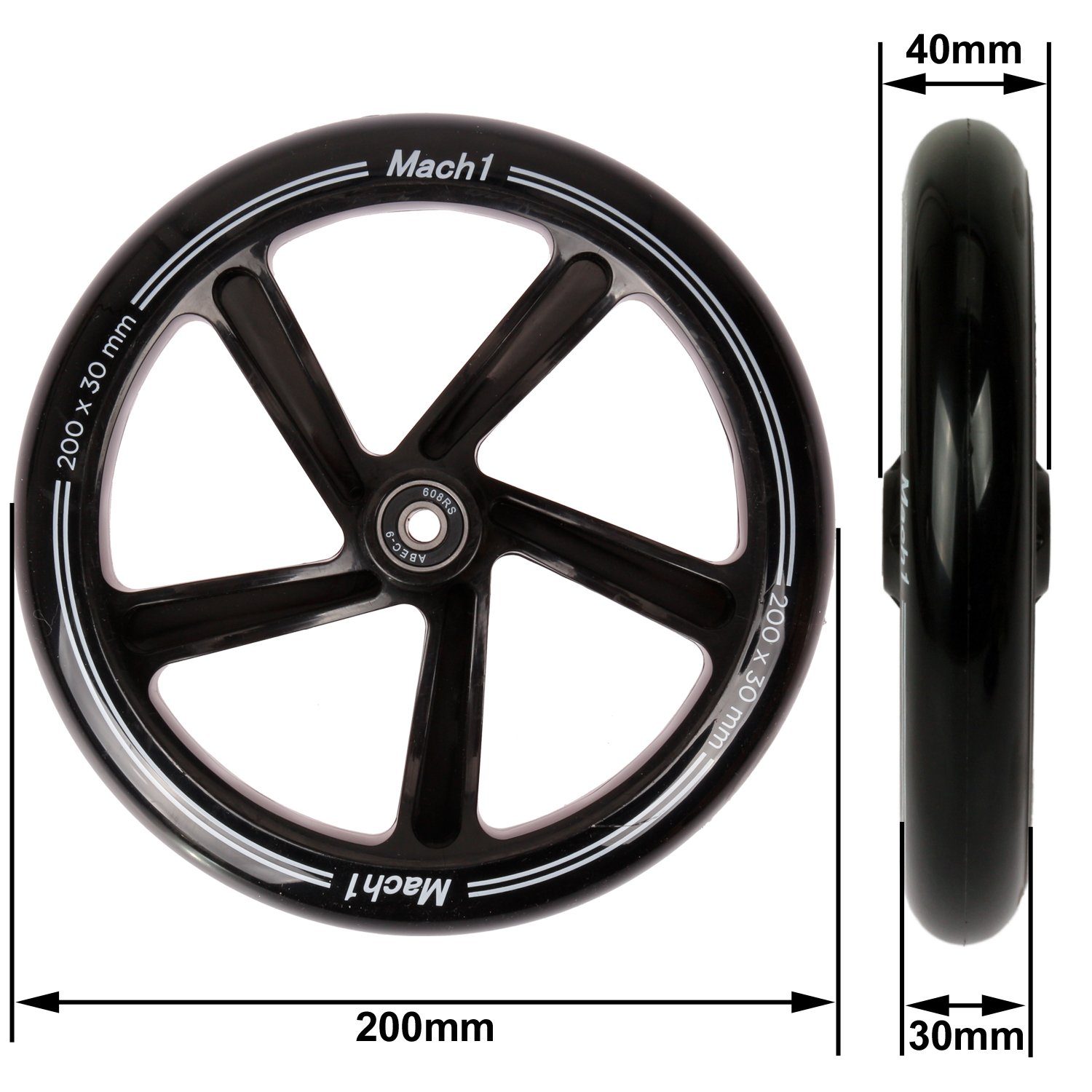 Mach1 Cityroller 2 Stück 200x30mm Kickscooter Big Wheel Rollen-Set mit oder Ohne LED