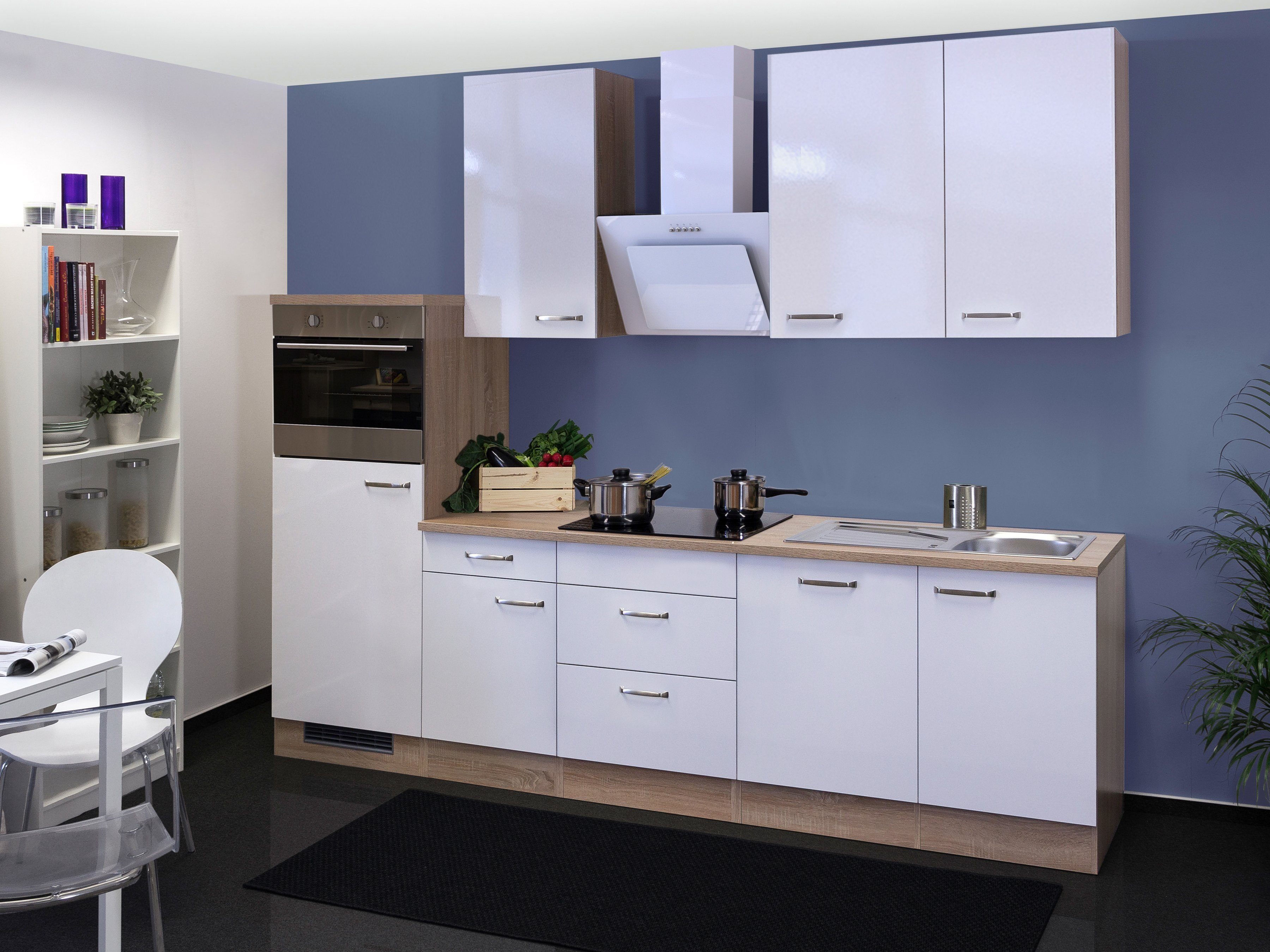 Flex-Well Küchenzeile Florenz, mit E-Geräten, Gesamtbreite 280 cm, Mit 38  mm starker Arbeitsplatte, Metallgriff