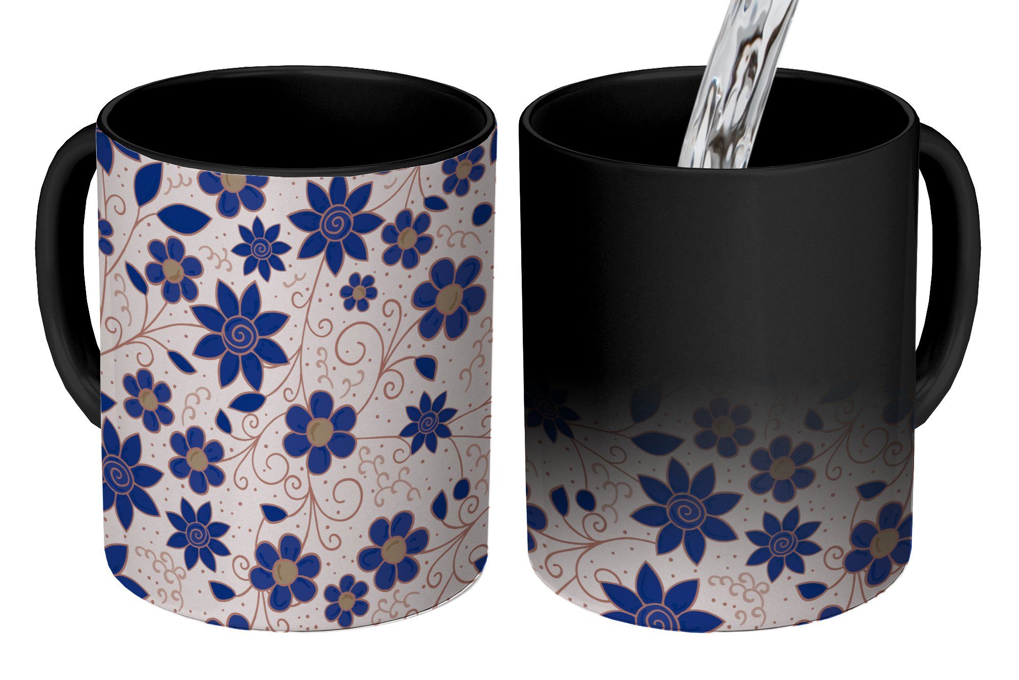 MuchoWow Tasse Blumen - Blau - Japan - Muster, Keramik, Farbwechsel, Kaffeetassen, Teetasse, Zaubertasse, Geschenk