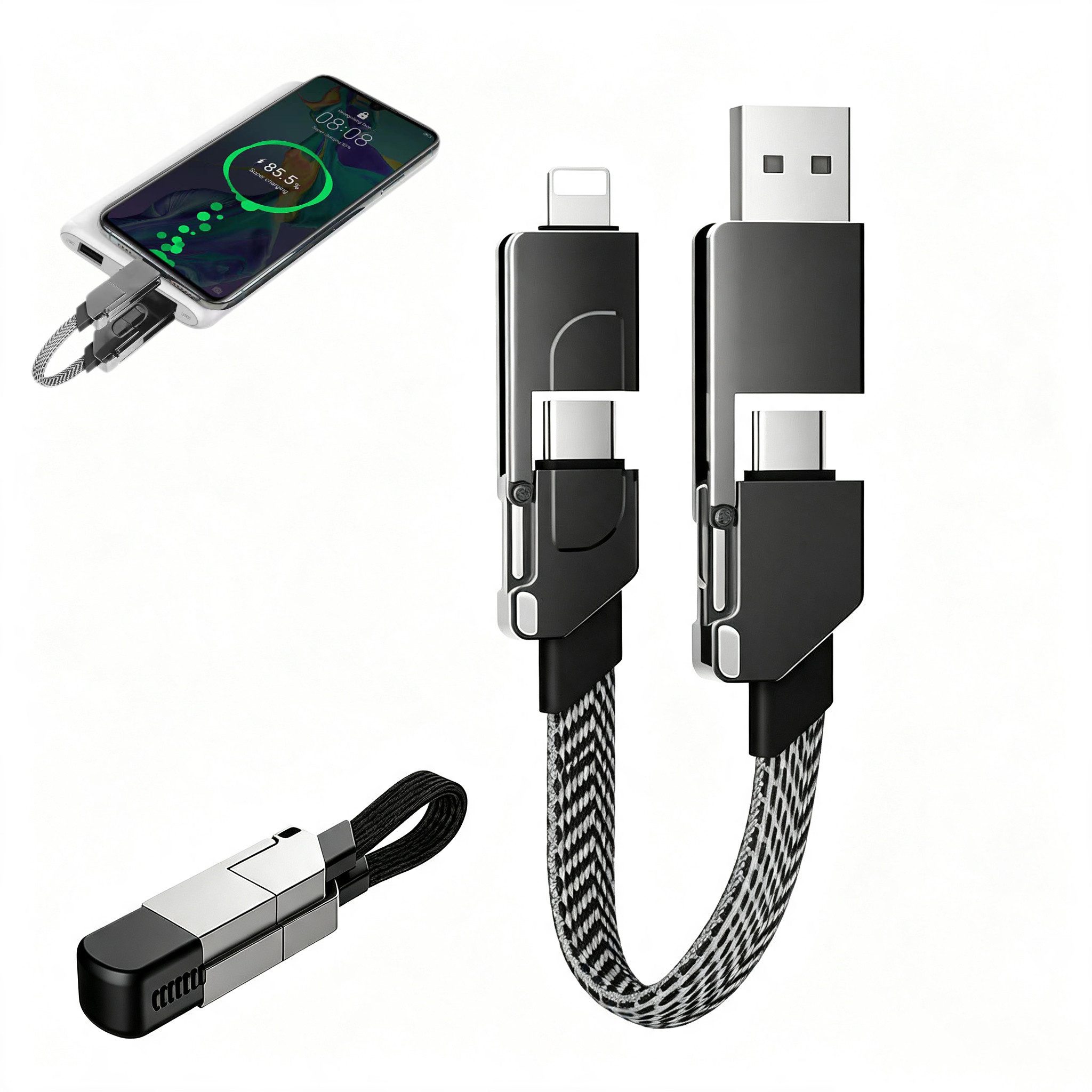 ibettertec 6-in-1 Ladekabel für iPhone, Samsung Galaxy, Multi-Funktions-Ladekabel Schnelllade-Gerät (6-in-1 Ladekabel,USB-A,Lightning,Micro-USB, USB-C,Universal Ladekabel)