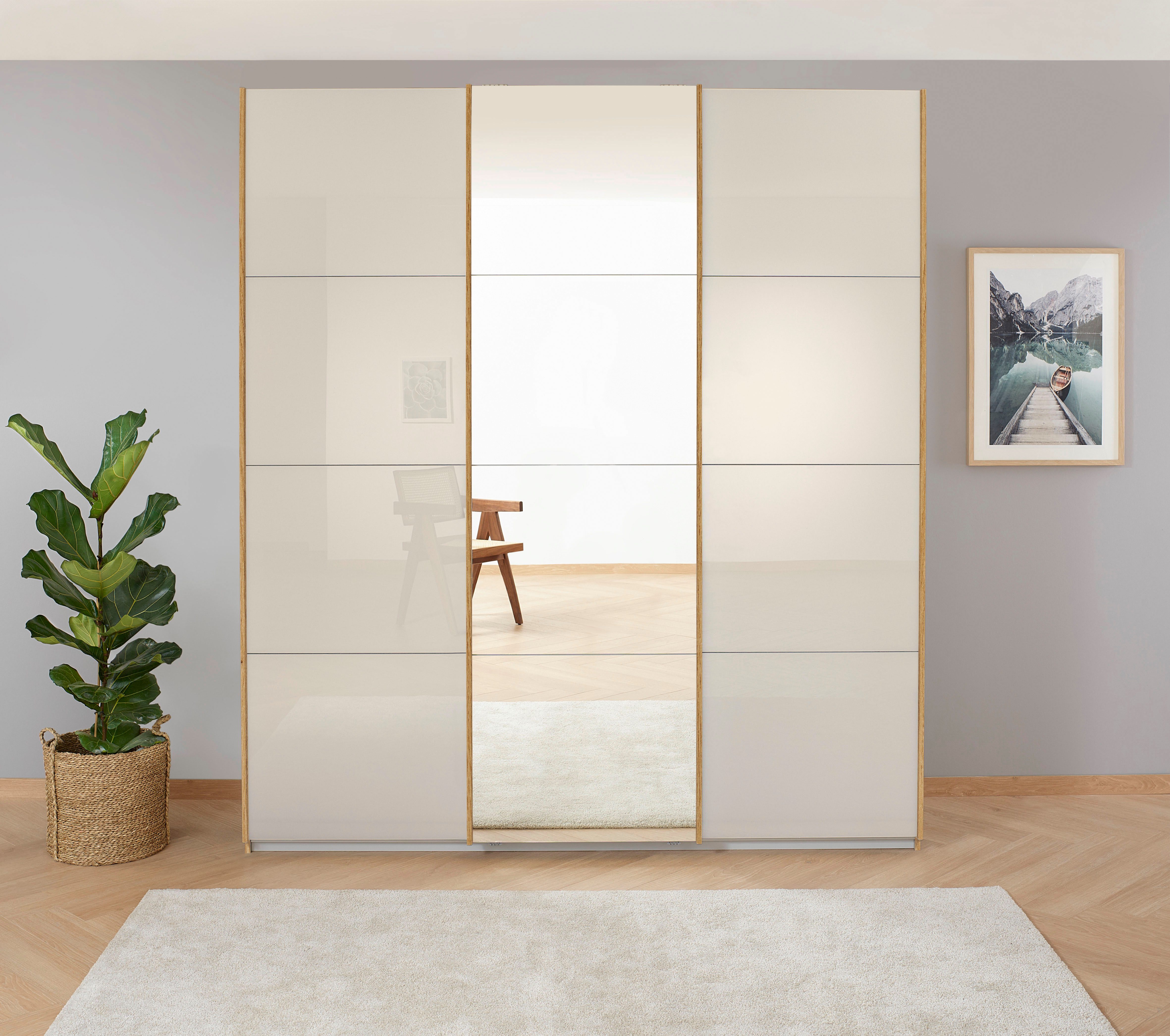 Schwebetürenschrank Kleiderschrank Schrank Garderobe KOLUNA mit Glastüren und Spiegel