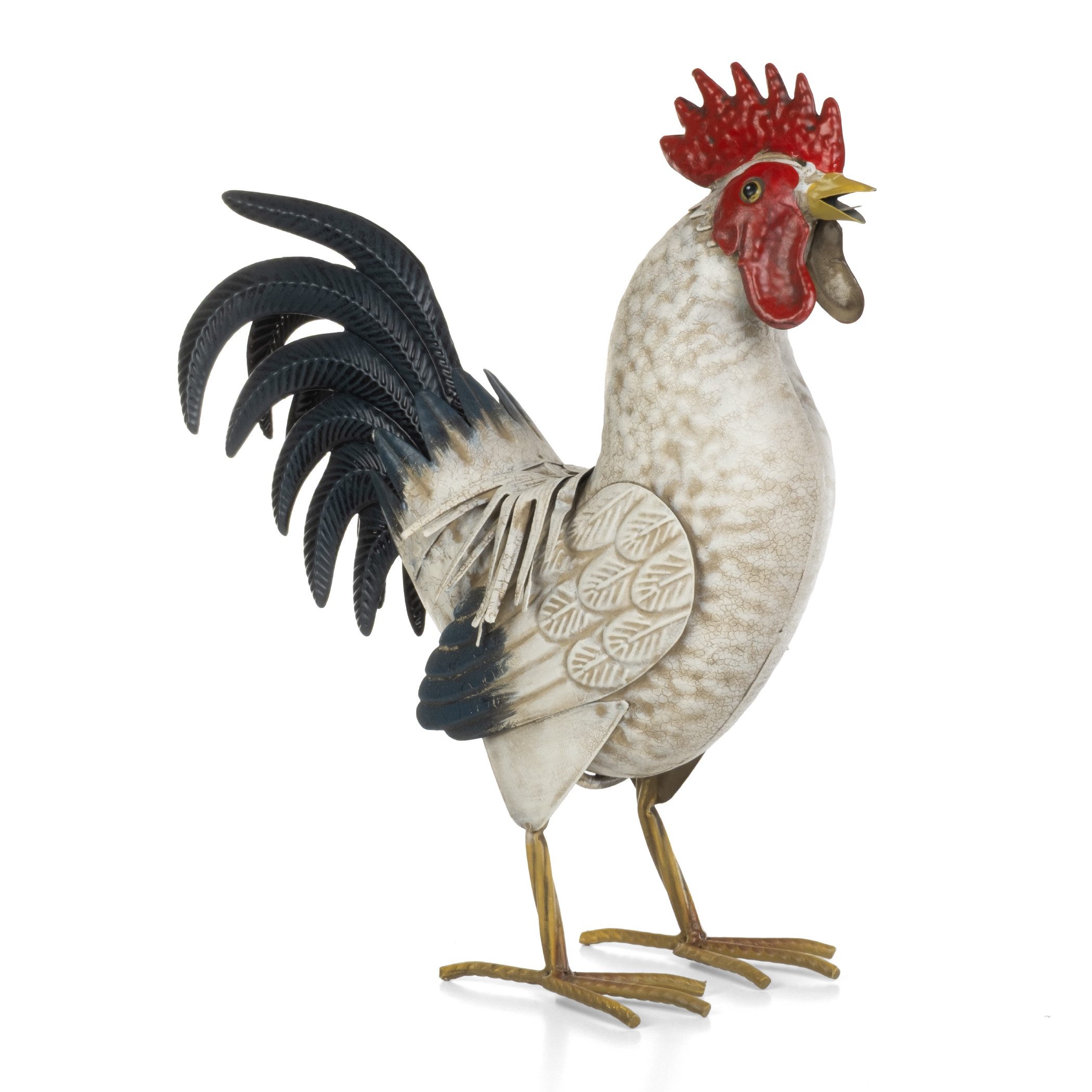 Moritz Gartenfigur Hahn Weiß-Marmoriert 38 cm Metall Hühnerfigur Landhausstil Vintage Hof, (1 St), Indoor und Outdoor
