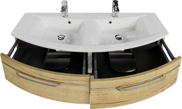 Saphir Waschtisch Serie 7045 Mineralmarmor-Waschtisch und Unterschrank, 131 cm breit, Doppel-Waschplatz mit 4 Schubladen, Badmöbel Set mit Waschtisch