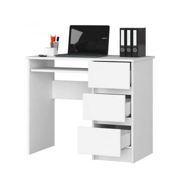 Roysson Home Computertisch Computertisch Schreibtisch 90cm Rechts Hochglanz Weiß ZEUS