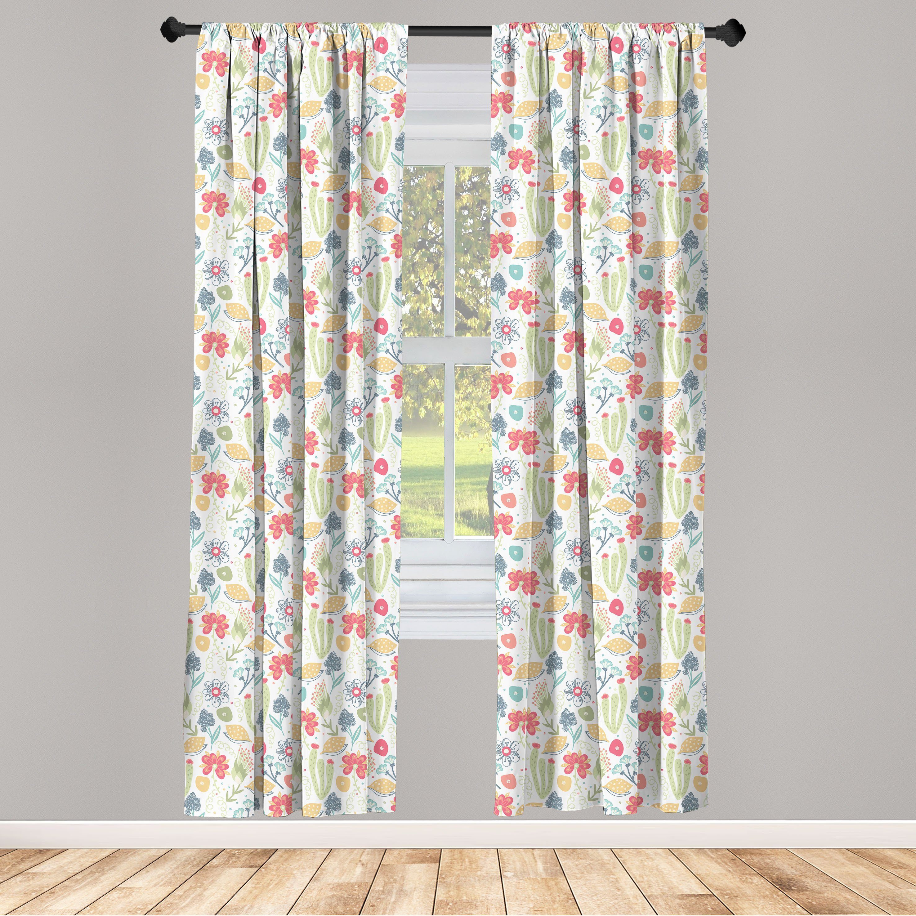 Gardine Vorhang für Wohnzimmer Schlafzimmer Dekor, Abakuhaus, Microfaser, Frühling Pastell Doodle von Flora Arsty
