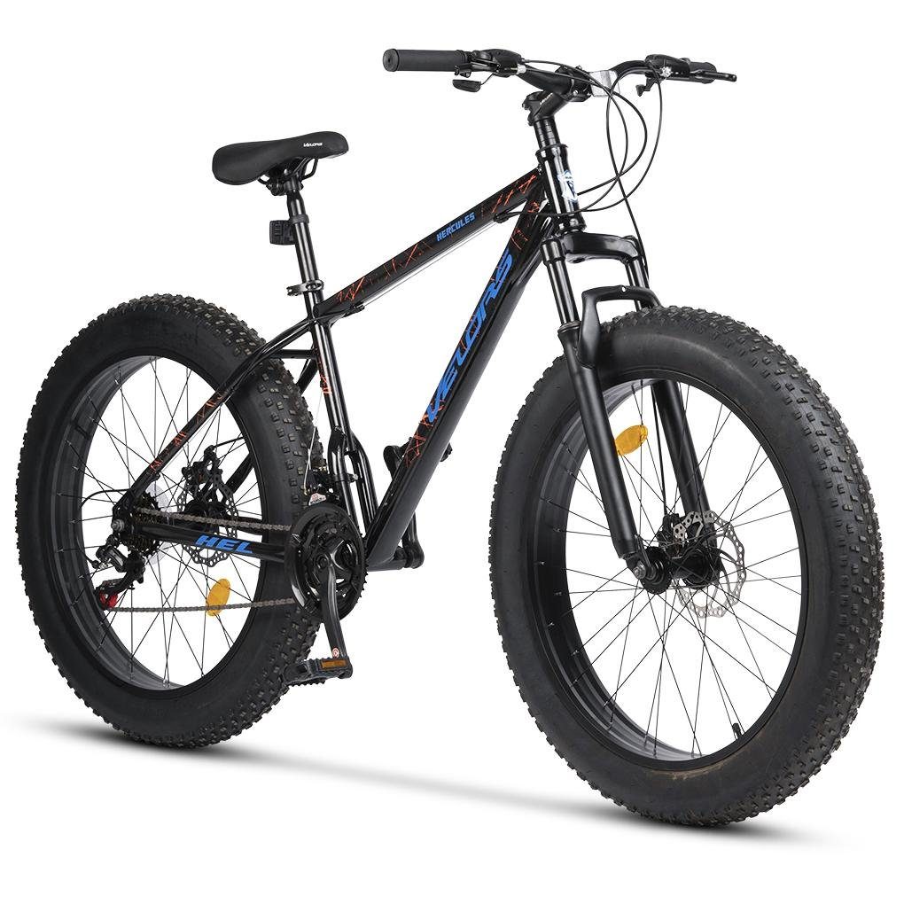 Velors Fatbike 26 für Blau Bike Herren Tire Fahrrad, Damen Shimano Gang TZ-500 & Mountainbike Fat und mechanische Fat Hardtail Scheibenbremse, Schwarz Kettenschaltung, Tourney Jungen, 21 Schaltwerk, Zoll 4,0 MTB