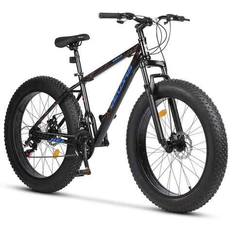 Velors Fatbike 26 Zoll Mountainbike 4,0 Fatbike MTB für Herren Damen, Jungen, 21 Gang Shimano, Kettenschaltung, (hochwertiger Rahmen, mechanische Scheibenbremse)