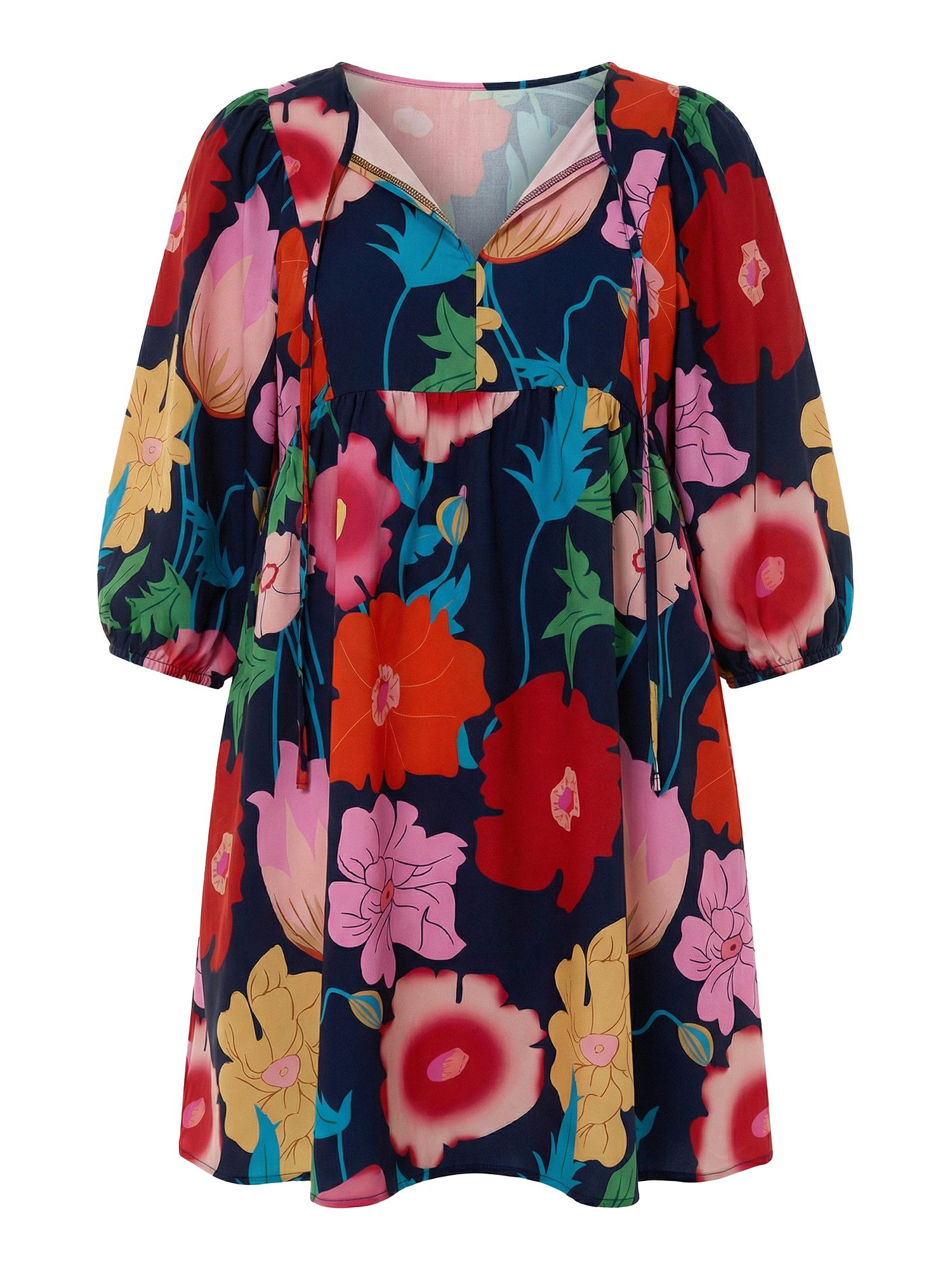 Babydollkleid Damen bedrucktes lockeres Urlaubskleid