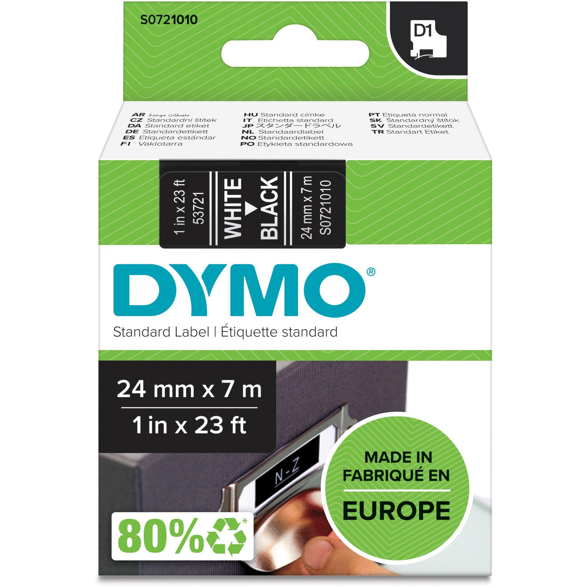 DYMO Drucker- und Kopierpapier Dymo D1-Schriftband S0721010, (24 mm x 7 m, weiß