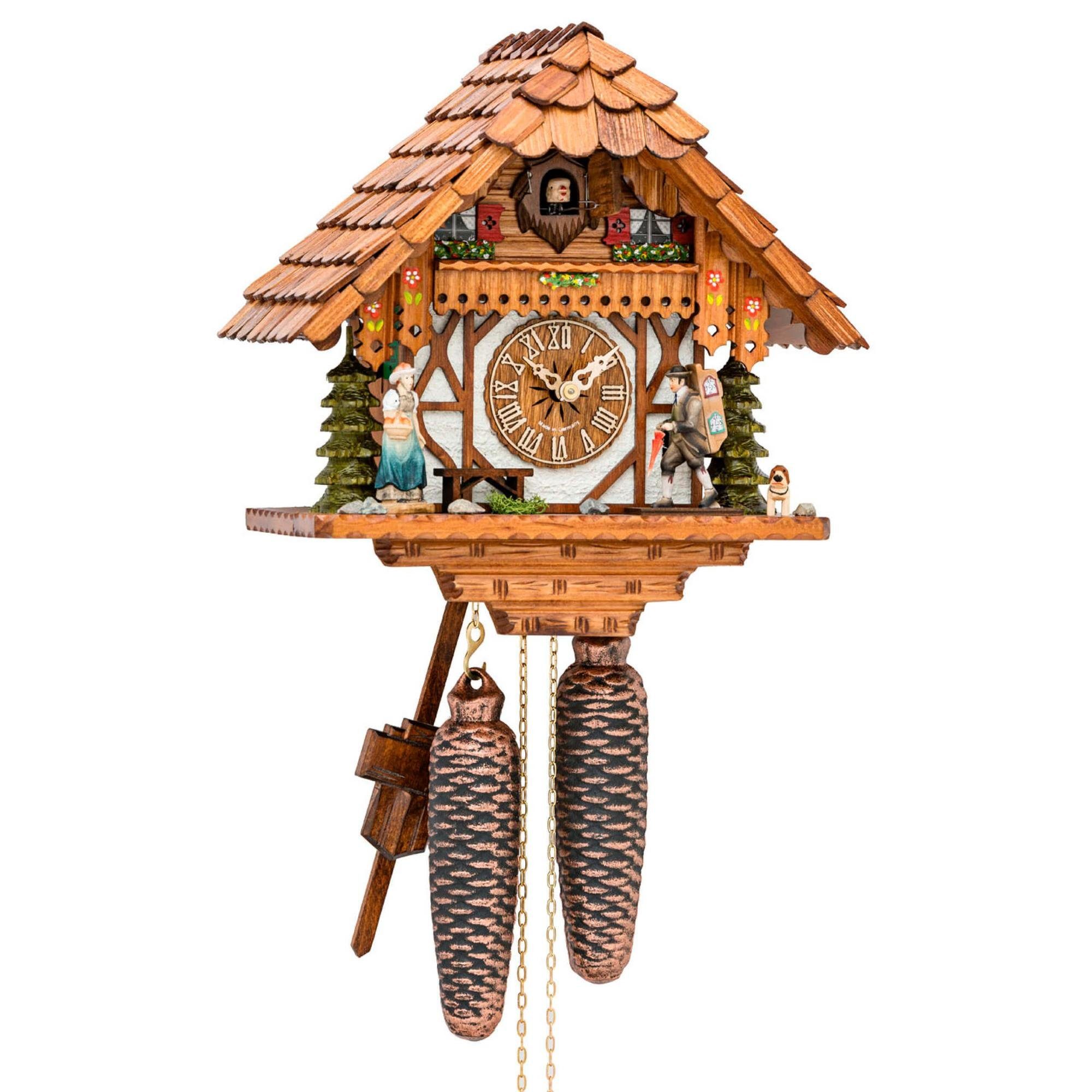 Werk, Wanduhr Pendelwanduhr Holz Schwarzwalduhr (19 8 Kuckucksuhr Tage aus - x manuelle 27 x 28cm, "Schwarzwald-Traditionen" Cuco Clock Nachtabschaltung)