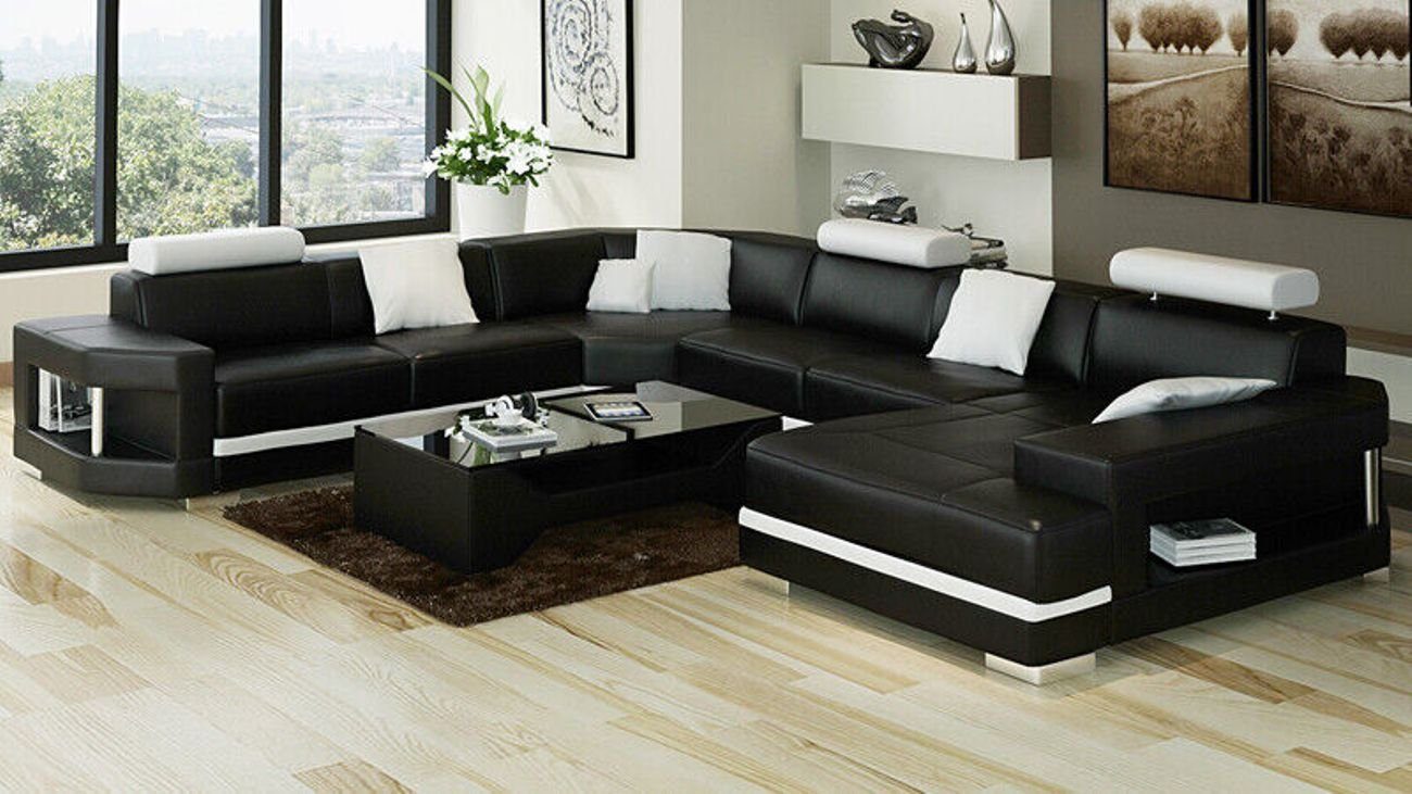 JVmoebel Ecksofa Ledersofa Sofa Couch Ecksofa Wohnlandschaft Garnitur Modern Design