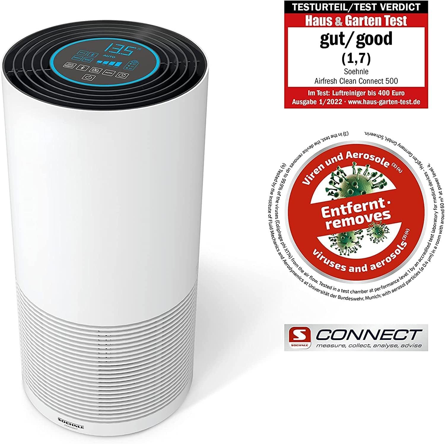 Soehnle Luftreiniger Soehnle Airfresh Clean Connect 500, Luftreiniger, App-Anbindung, UV-Licht, reinigt Partikel