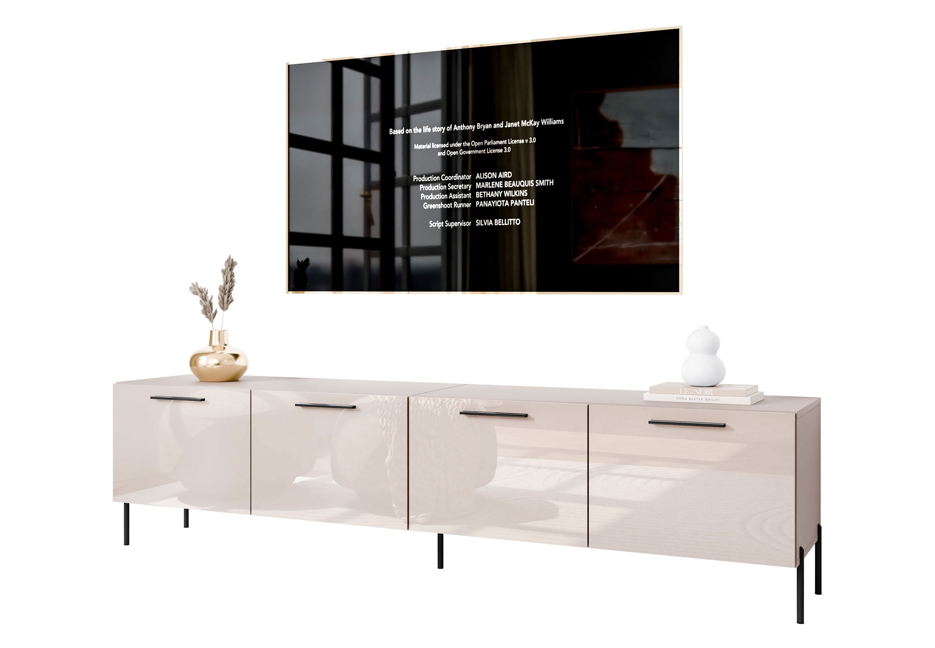 Lookway TV-Schrank AURA 200 cm Kaschmir Hochglanz auf Metallbeinen (2x TV-Schrank) Breite: 200 cm