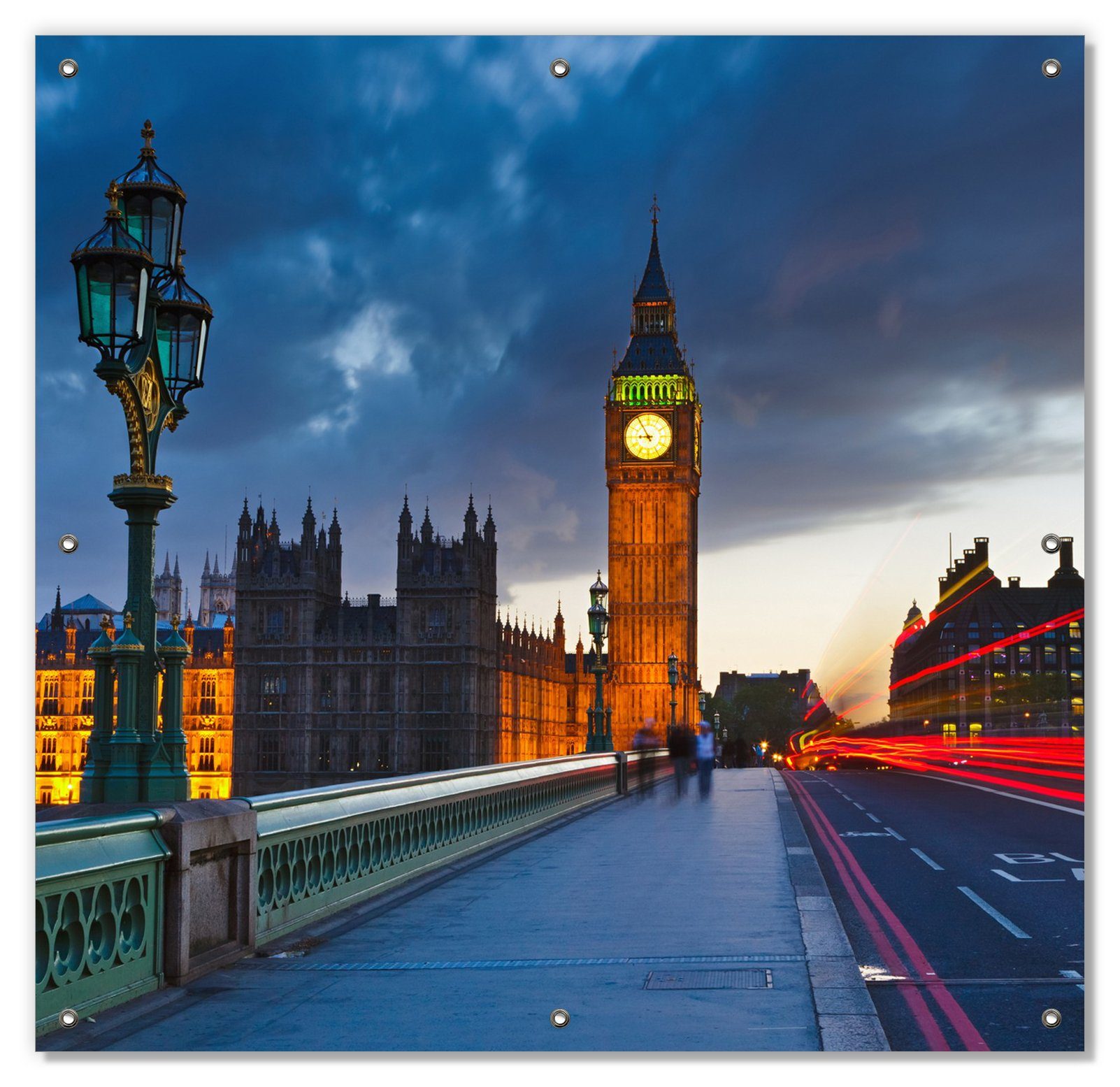 Sonnenschutz London- Big Ben bei Nacht, Wallario, blickdicht, mit  Saugnäpfen, wiederablösbar und wiederverwendbar