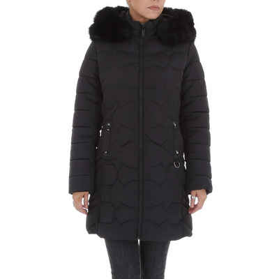 Ital-Design Winterjacke Damen Freizeit Kapuze (abnehmbar) Gefüttert Mantel in Schwarz