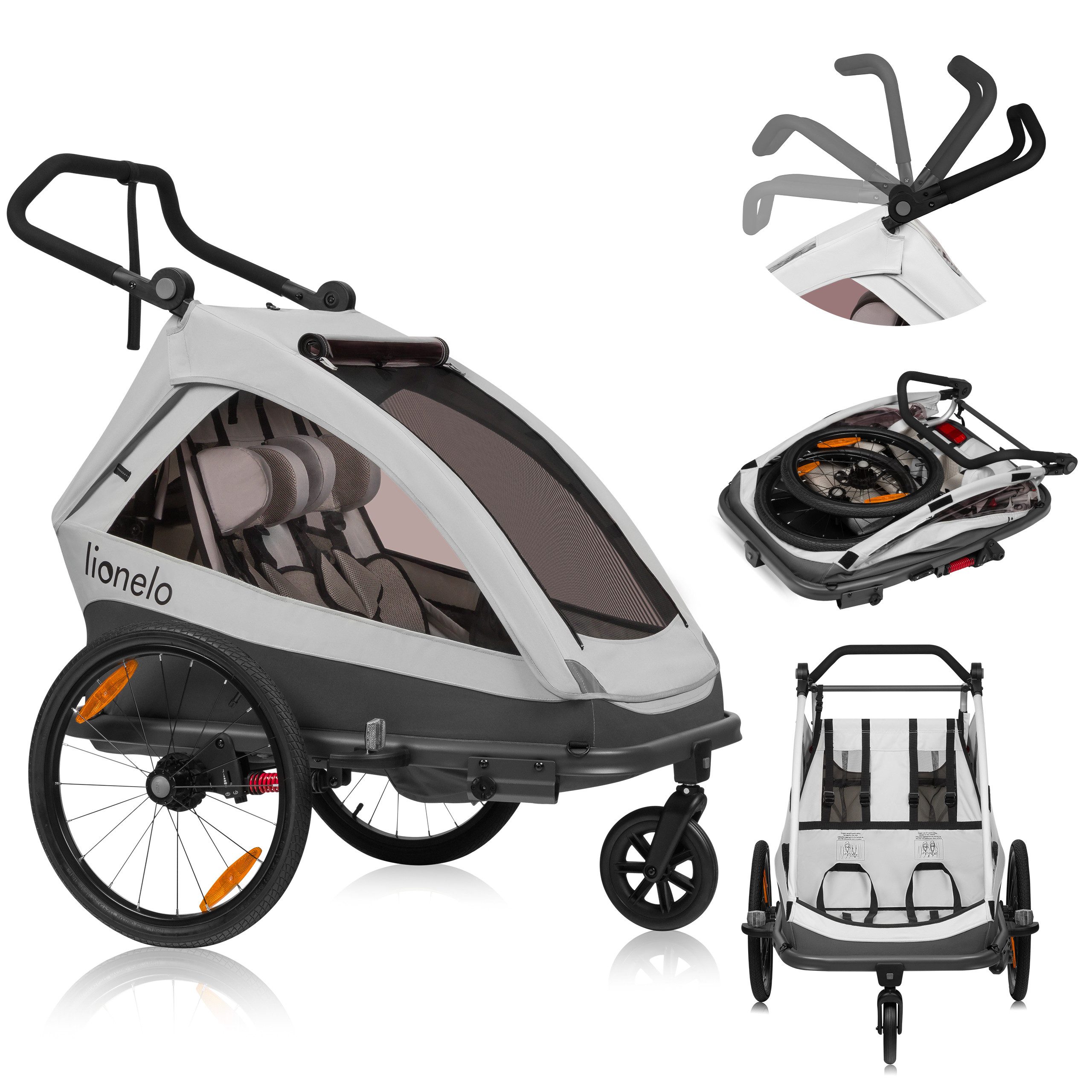 lionelo Fahrradkinderanhänger CAMA, 2in1 / SIQ / All-round-safety/ Head+/UPF 50+/60l Kofferraum