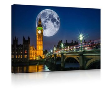 lightbox-multicolor LED-Bild Big Ben vor großen Mond in London front lighted / 60x40cm, Leuchtbild mit Fernbedienung