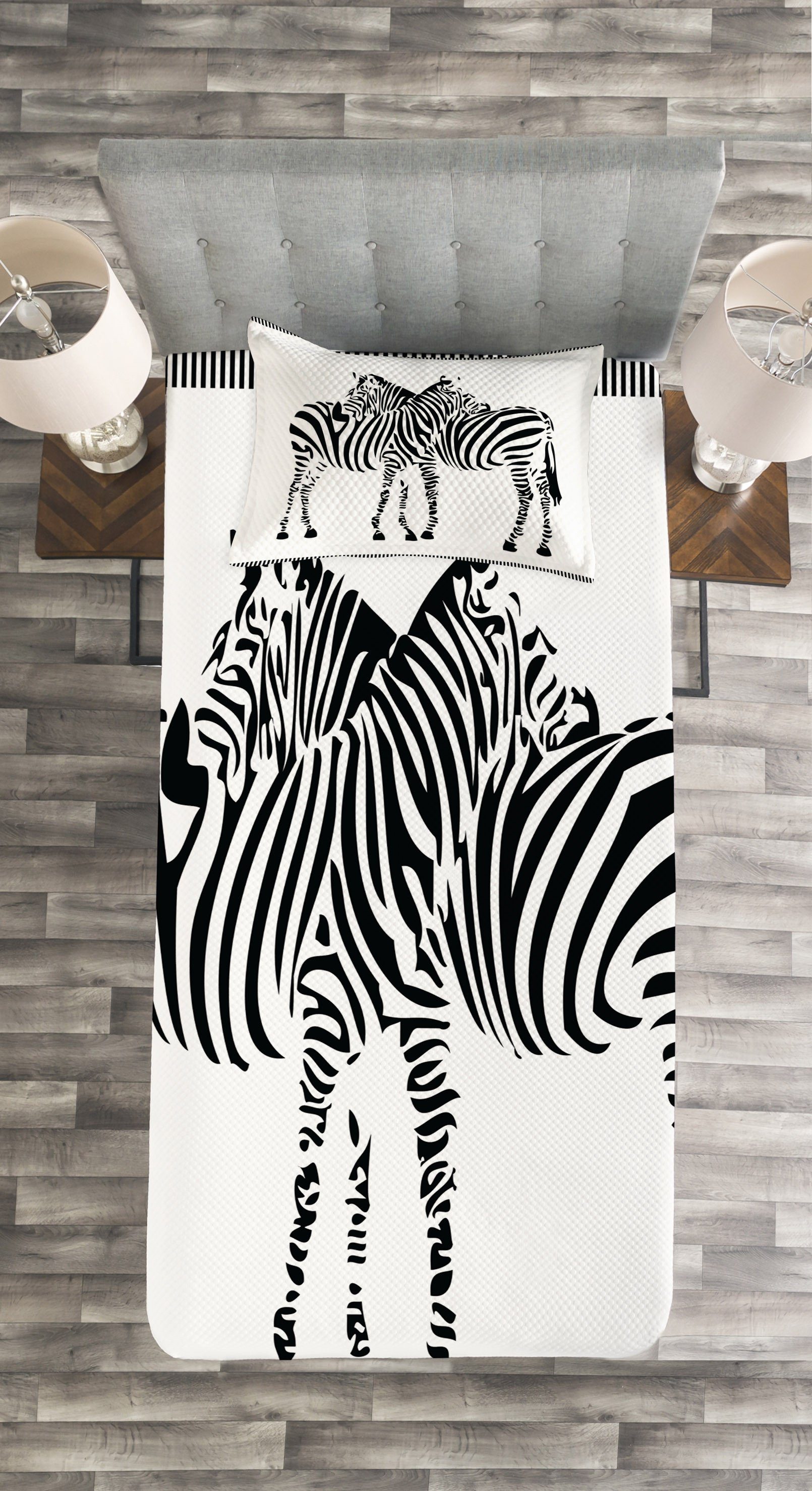 Silhouette Zebras Abakuhaus, 2 Waschbar, Set Tierwelt mit Kissenbezügen Tagesdecke