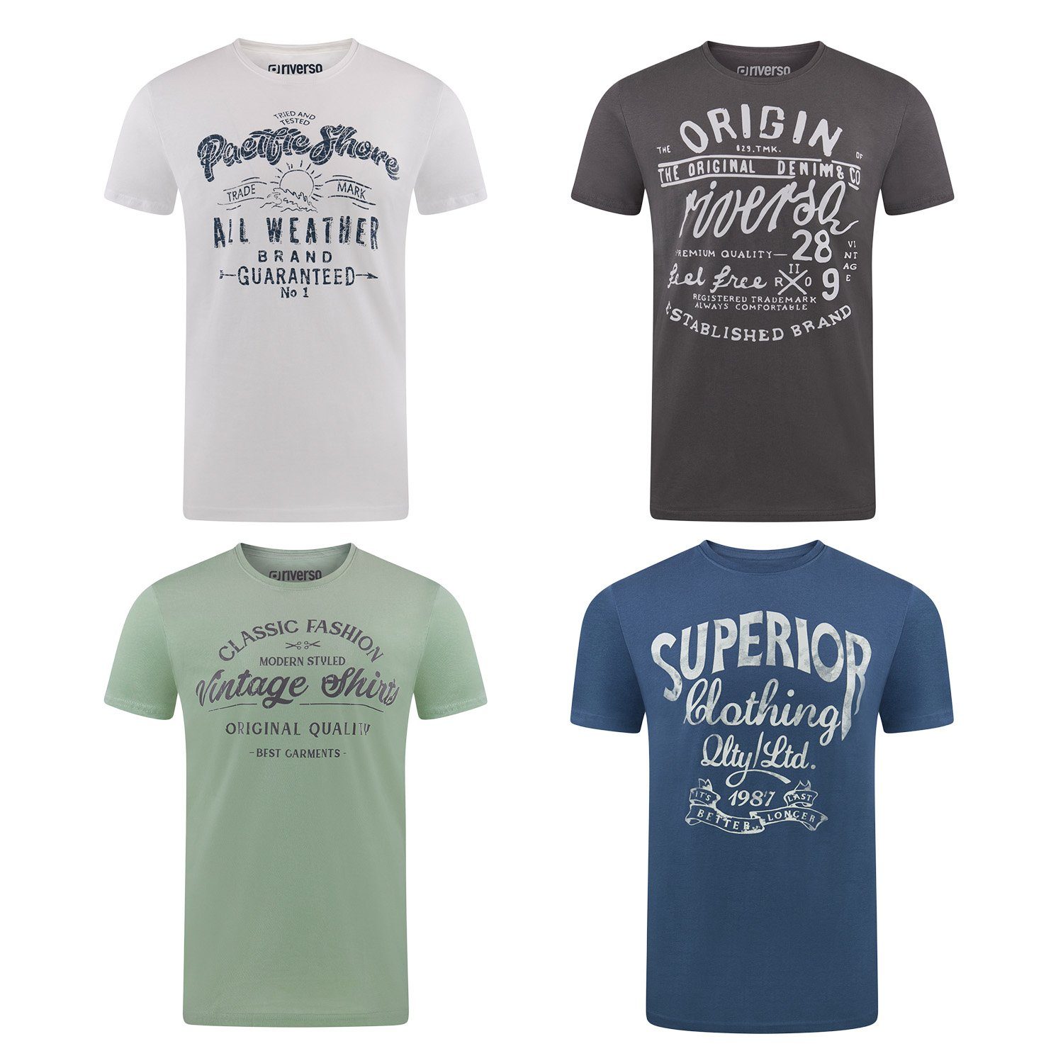 riverso T-Shirt Herren Printshirt RIVLeon Regular Fit (4-tlg) Kurzarm Tee S günstig online kaufen