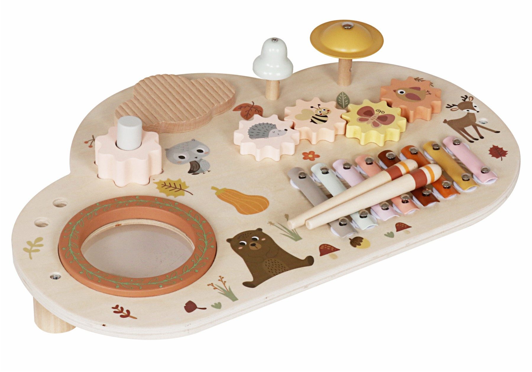 TikTakToo Motorikbrett Motorik Musik Board Holz – 7-in-1 Lernspielzeug für Kinder, Montessori Holzspielzeug, Musik, Motorik, Kreativität & sichere Farben