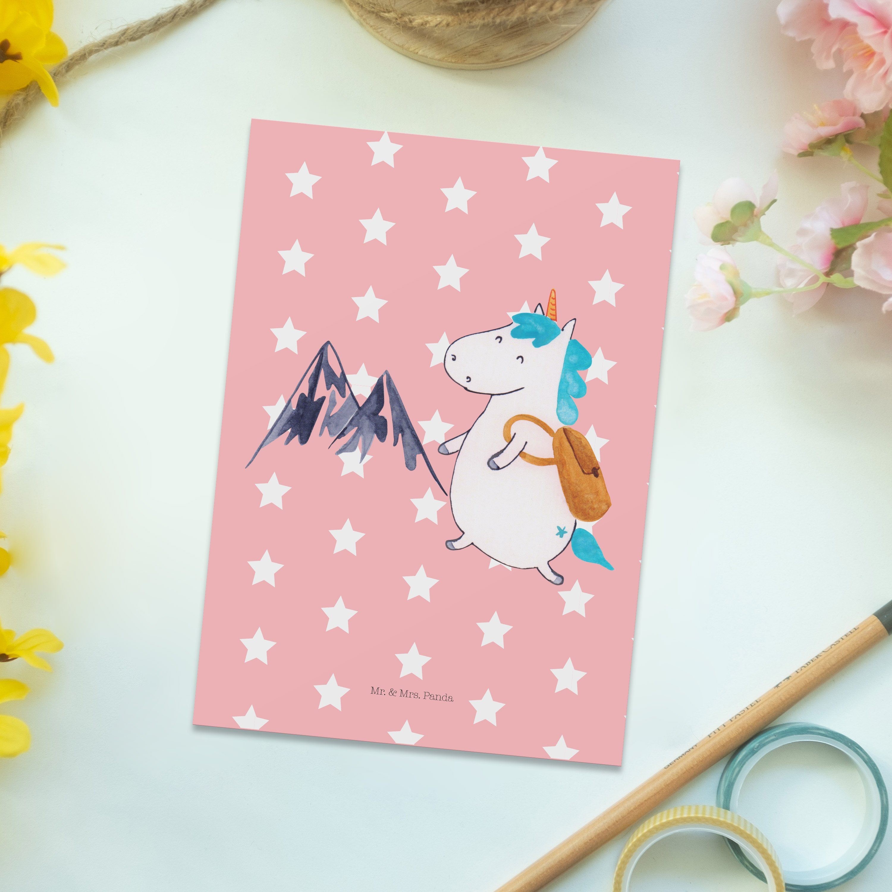 Rot Einhorn Bergsteiger - Mr. Pastell Mrs. & Postkarte Geschenkkarte, Einladun Geschenk, - Panda