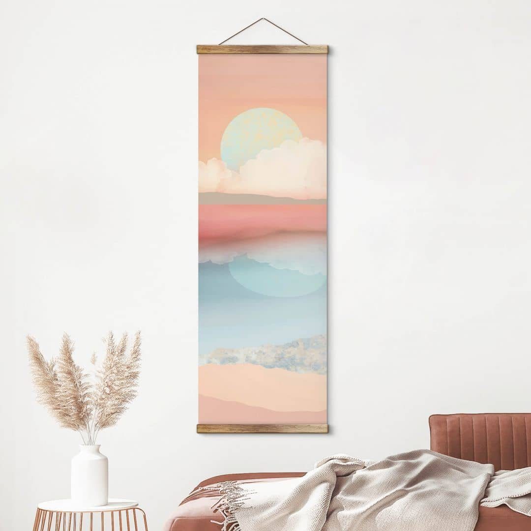 rosa K&L Stoffbild Art Deko, Poster Mond Leinwandbild Vintage Wall Wohnzimmer SpaceFrog modern ohne Wolken Banner Zubehör