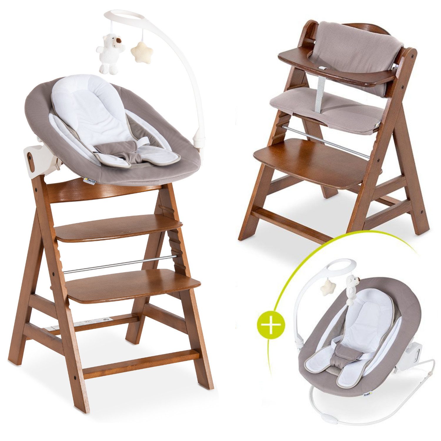 Hauck Hochstuhl Alpha Plus Walnut Newborn Set Deluxe (Set, 4 St), Holz Baby günstig online kaufen