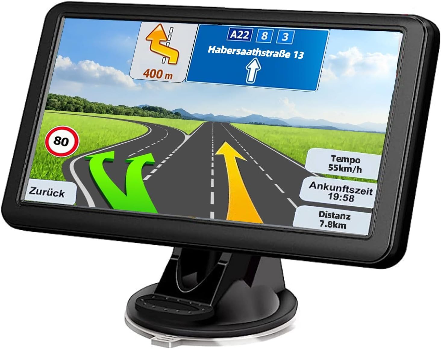 TSE GPS Navi 7 Zoll Auto LKW Touchscreen mit Blitzer FM Sprachführung Navigationsgerät (Großes 7-Zoll-Touchdisplay für erkennbare Karten, Manöverhinweise)