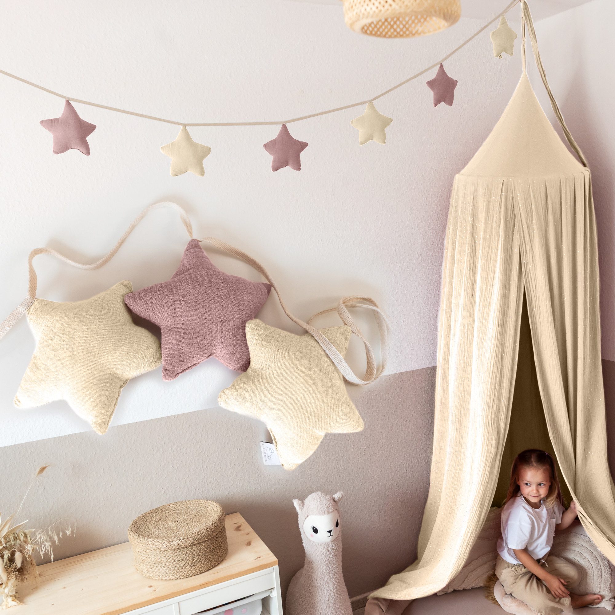 lilimaus Wimpelkette Sternenkette für Kinderzimmer - handgenähte Stoff-Girlande, handgefertigte Stoff-Girlande ca. 300 cm - Wimpel oder Sterne
